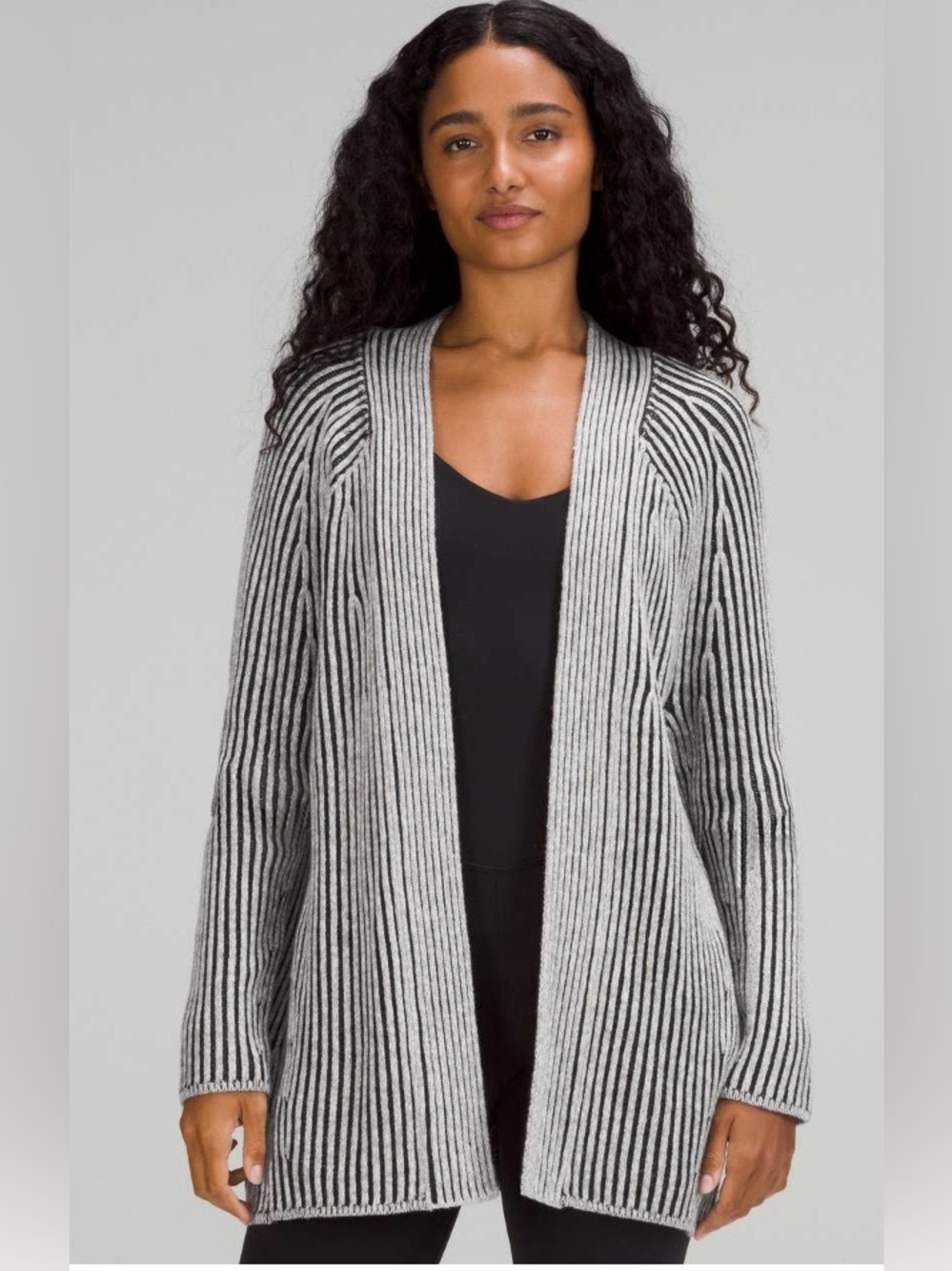 Lululemon Cotton Cashmere Blend Sweater Wrap Cardigan | Size 8 | Black Gray